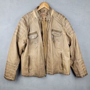 Jou Jou Faux Leather Moto Biker Jacket Womens 3X Brown Zip Pockets Lined Quilted